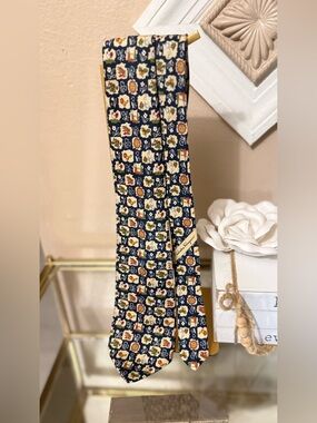 Vintage Salvatore Ferragamo Navy Floral Print Silk Tie